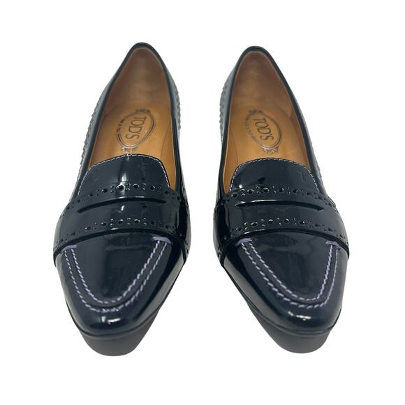 Tod's Pointed Toe Penny Loafer Pumps Heels Patent Leather Black Size US 9.5 - Picture 4 of 15